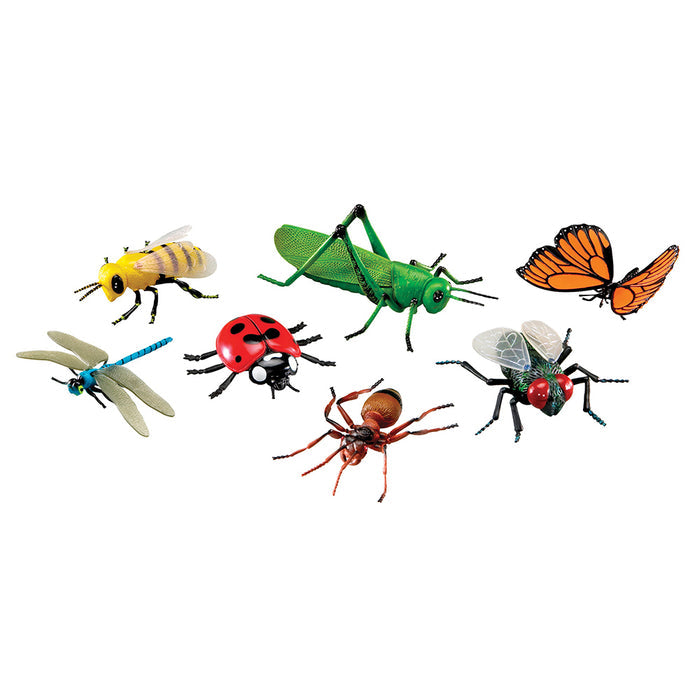 Assorted toy insects on a white background
