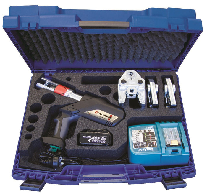 Open tool case with automotive tools and equipment on a white background