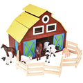 Large Wooden Farm Barn Playset with Oversized Animals (7-Piece Set)