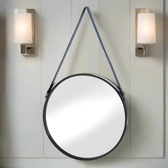 leather strap hanging wall mirror