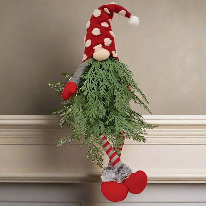 lit led polka dot christmas tree dangle legs gnome