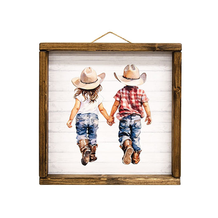 little cowboy and cowgirl framed art print