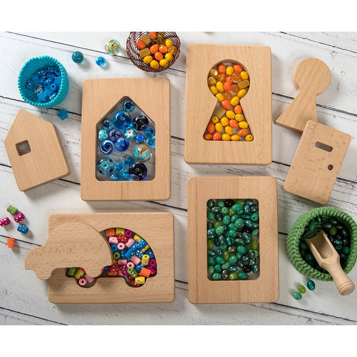 Little Looking Discovery Home-Themed Shapes used with other sensory materials