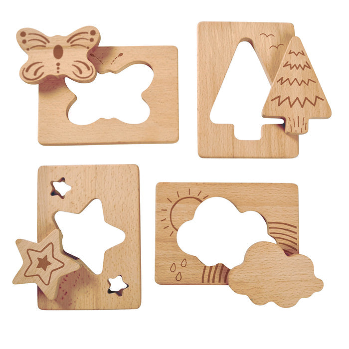 Little Looking Discovery Nature Shapes | Eco-Friendly Wooden Sensory 4-Piece Set