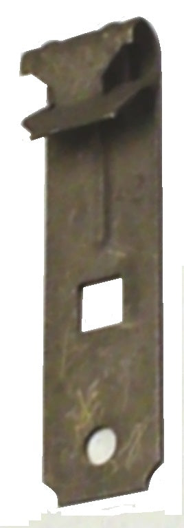 Metal bracket with a circular hole on a white background