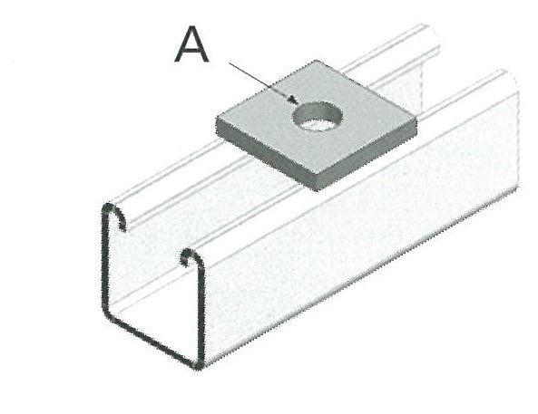 Galvanised M12 square plate from Airenergy Dev with 40x40x6mm dimensions and a 14mm hole for mounting or construction.