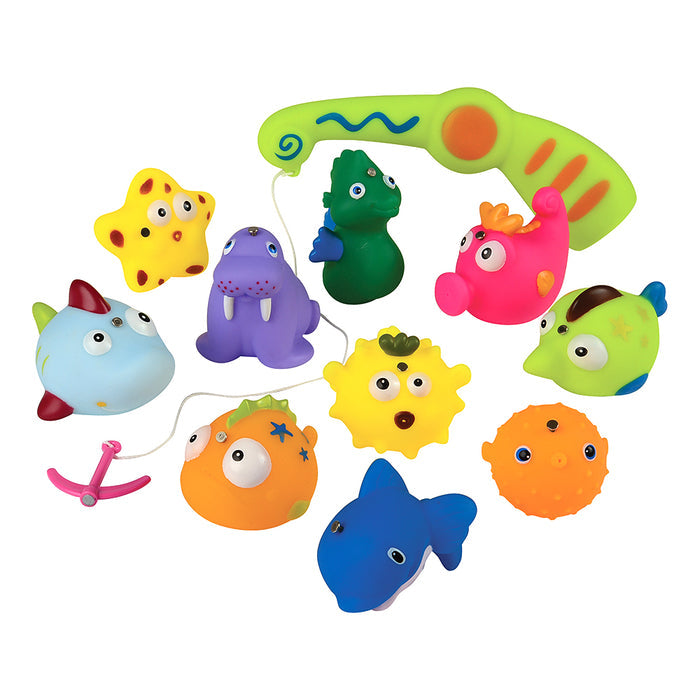 Magnetic Bathtub Fishing Game with 10 Soft Sea Creatures, Fishing Pole & Draining Net