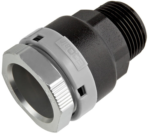 Plumbing fitting with black and gray color on a white background
