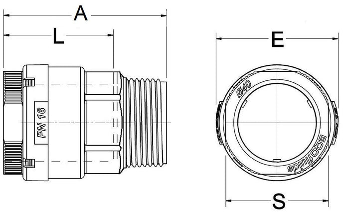 Technical drawing of a mechanical component with dimensions labeled