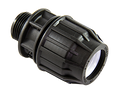 Black garden hose fitting on a white background