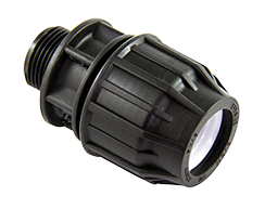 Black garden hose fitting on a white background