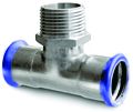 Male Centred Tee from Airenergy Dev, stainless steel pipe fitting with 15mm x 1/2" MBSP connection, used in plumbing systems.