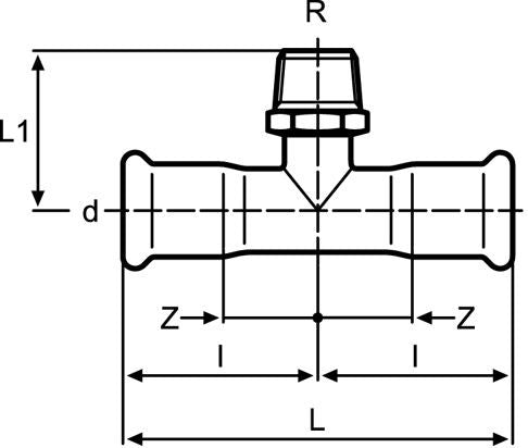 Technical drawing of a valve component with labeled dimensions on a white background