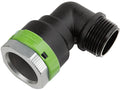 plumbing fitting with black and green design on a white background