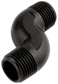 Black metal elbow pipe fitting on a white background