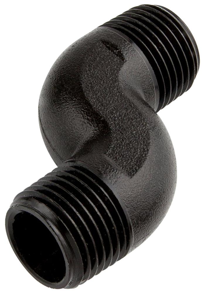 Black metal elbow pipe fitting on a white background