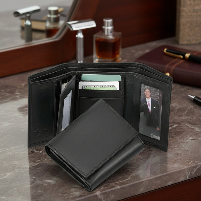 mens trifold black leather wallet