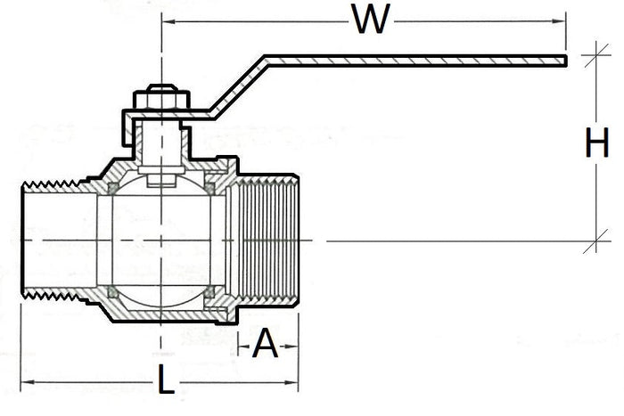 Technical drawing of a valve with dimensions labeled