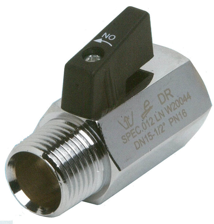 Europress M&F mini ball valve showing compact brass valve with threaded connections for plumbing applications.