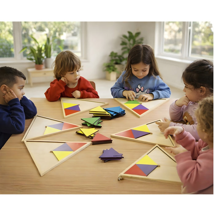 Montessori Tryangle Game | Wooden Triangle Pattern Blocks & Geometry Learning Set for Ages 4+