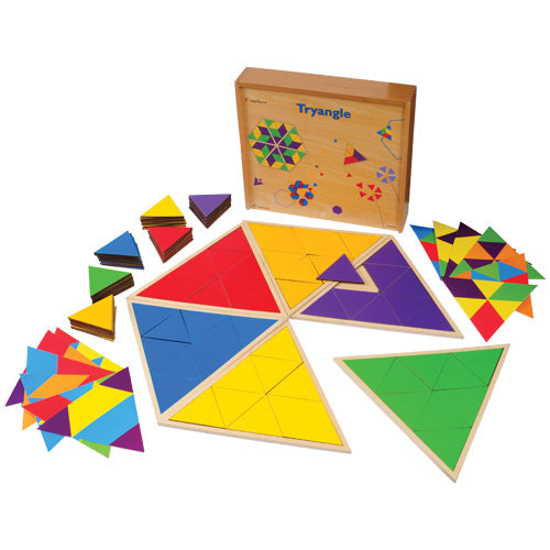 Montessori Tryangle Game | Wooden Triangle Pattern Blocks & Geometry Learning Set for Ages 4+