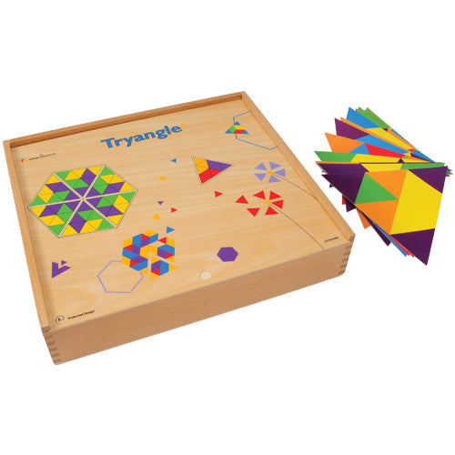 Montessori Tryangle Game | Wooden Triangle Pattern Blocks & Geometry Learning Set for Ages 4+