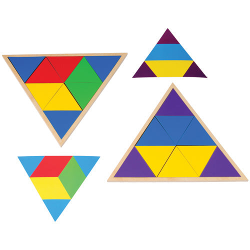 Montessori Tryangle Game | Wooden Triangle Pattern Blocks & Geometry Learning Set for Ages 4+