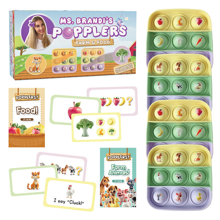 First Words Fidget Fun 54-Piece Set | Ms. Brandi’s Popplers Matching Game with Silicone Mats & Picture Cards