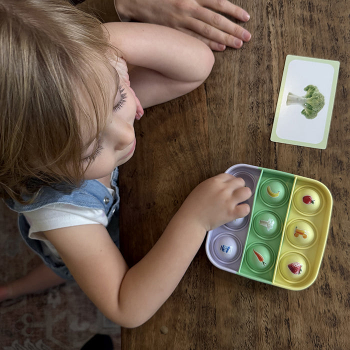 Kid Matching with Ms. Brandi’s Popplers Matching Game with Silicone Mats & Picture Cards