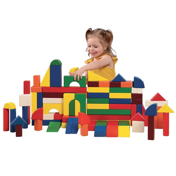 Multi-Colored Hardwood Unit Blocks Set | 82-Piece Building Blocks with 13 Shapes