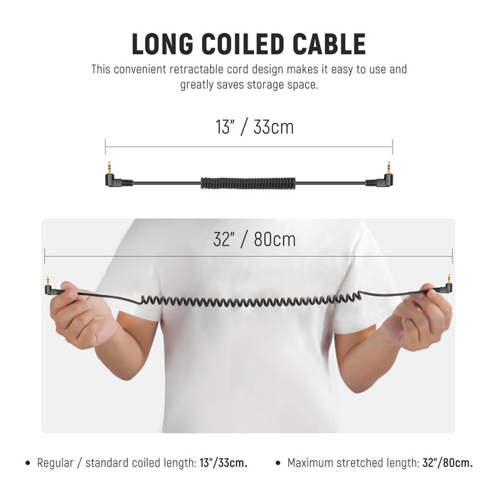The coiled cable can stretch from 13" to 32" for effortless operation