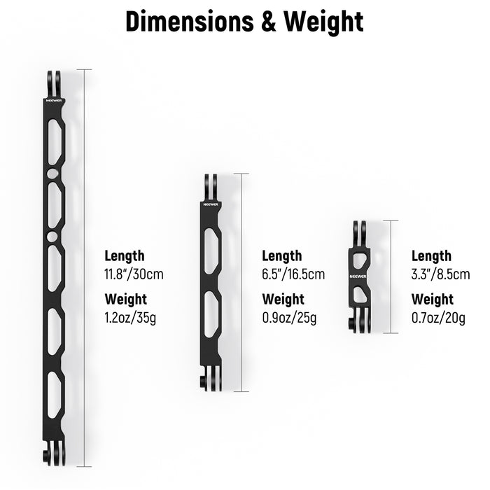 3 x Action Camera Extension Arm (11.8", 6.5", 3.3")