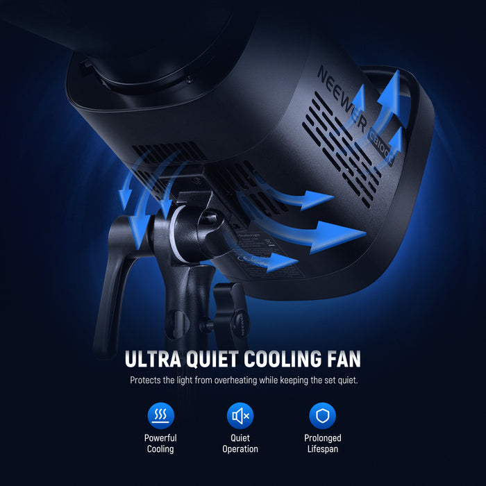 NEEWER CB100C RGB Video Light is integrated with quality heatsinks and a silent fan