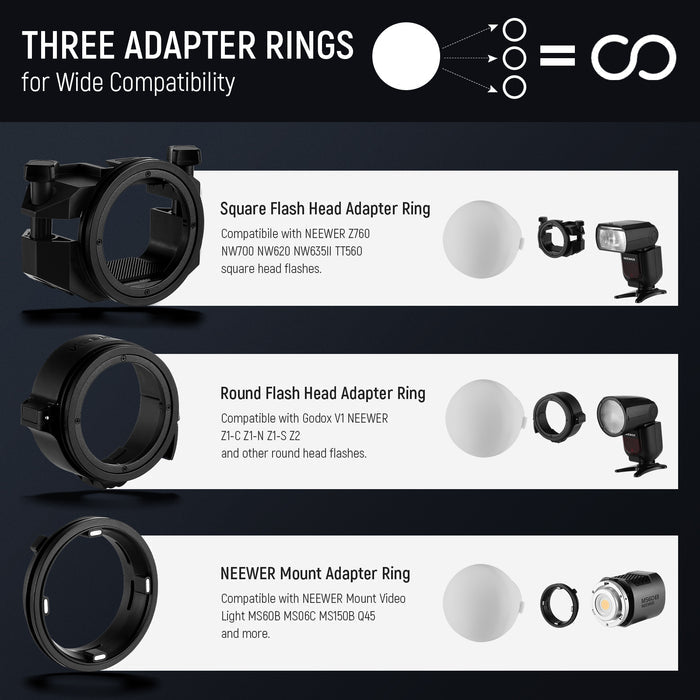 NEEWER CRS6 Diffusion Dome with 3 Adapter Rings