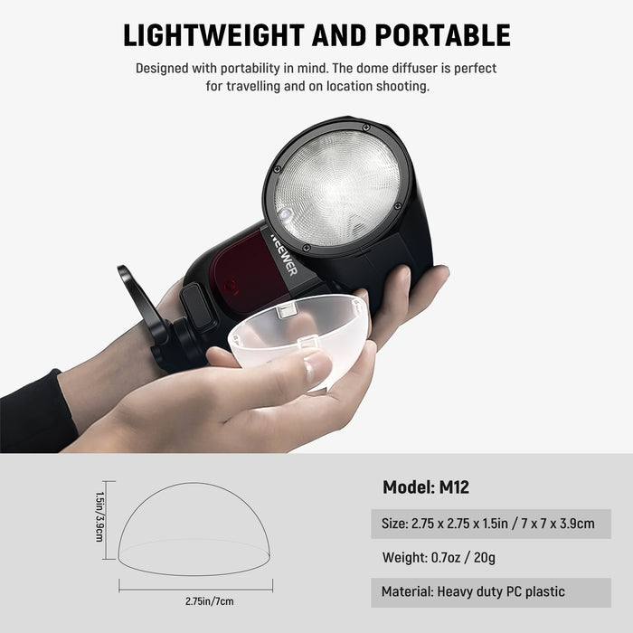 NEEWER M12 Magnetic Dome Diffuser for Z1 Speedlite Flash is lightweight and portable.