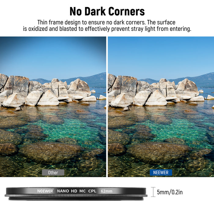 NEEWER CPL filter with frame design ensures no dark corners.