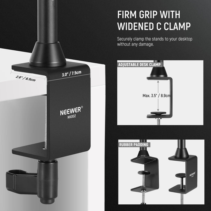 The lock knobs firmly tighten the stands with powerful C clamps