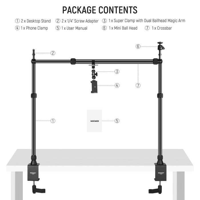 Package Contents of the NEEWER NK002 Overhead Camera Mount Rig