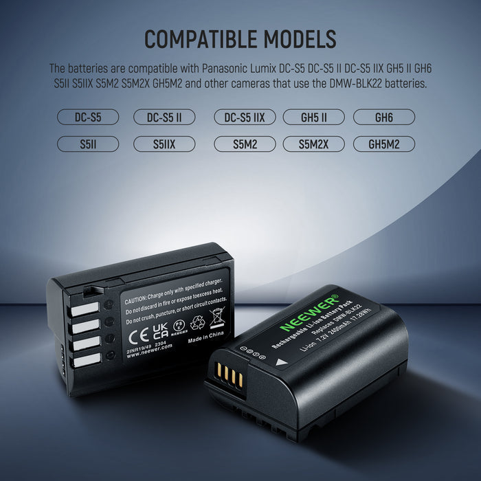 NEEWER Replacement Battery and Charger Set for DMW-BLK22