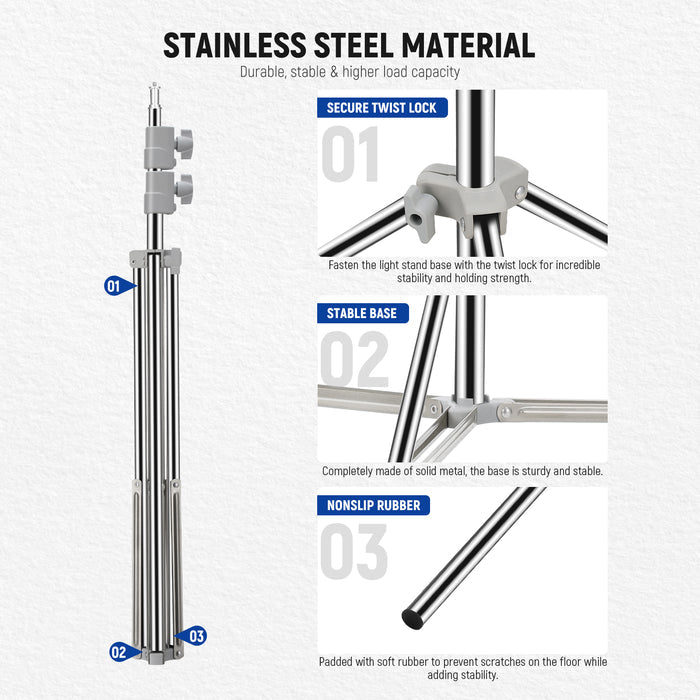 NEEWER ST-190SS Upgraded Photography Lamp Stand is made of stainless steel material.