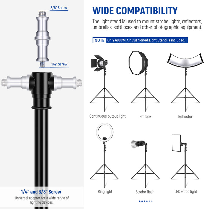 Wide Compatibility of the NEEWER 13ft/400cm Air Cushioned Light Stand