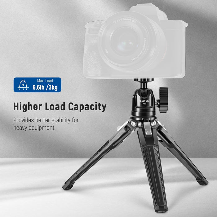 NEEWER TP29 Metal Tabletop Mini Tripod provides better stability.