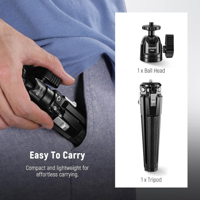 NEEWER TP29 Metal Tabletop Mini Tripod is easy to carry.