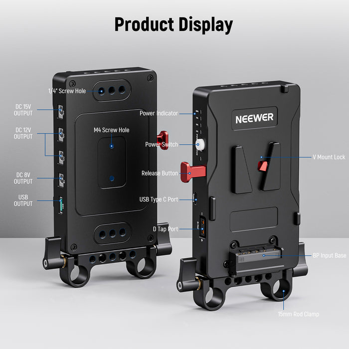 Product details of the NEEWER VB-A1 V Mount Battery Adapter Plate
