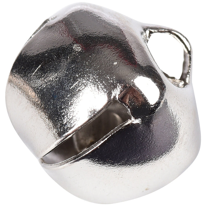 close-up of nickel plated jingle bell on white background
