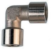 Nickel-plated brass F&F elbow fitting by Europress, showing a close-up of the shiny, threaded pipe connector for plumbing use.