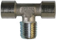 Metal T-shaped pipe fitting on a white background