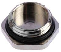 Metallic hexagonal nut with a central circular opening