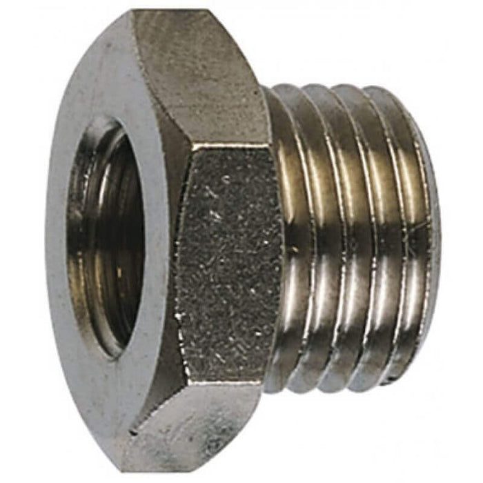 Europress nickel-plated brass reducing hex bush, showing threaded hex fittings for plumbing or industrial use