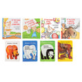 Collection of children's books featuring animal-themed stories on a white background